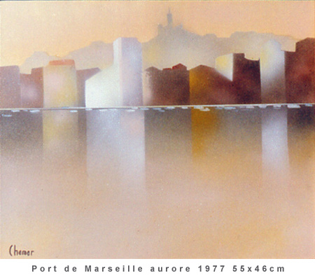 Port de Marseille aurore 1977 55x46cm